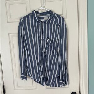 American Eagle Outfitters Navy and White Striped Oversized Button Down Shirt
